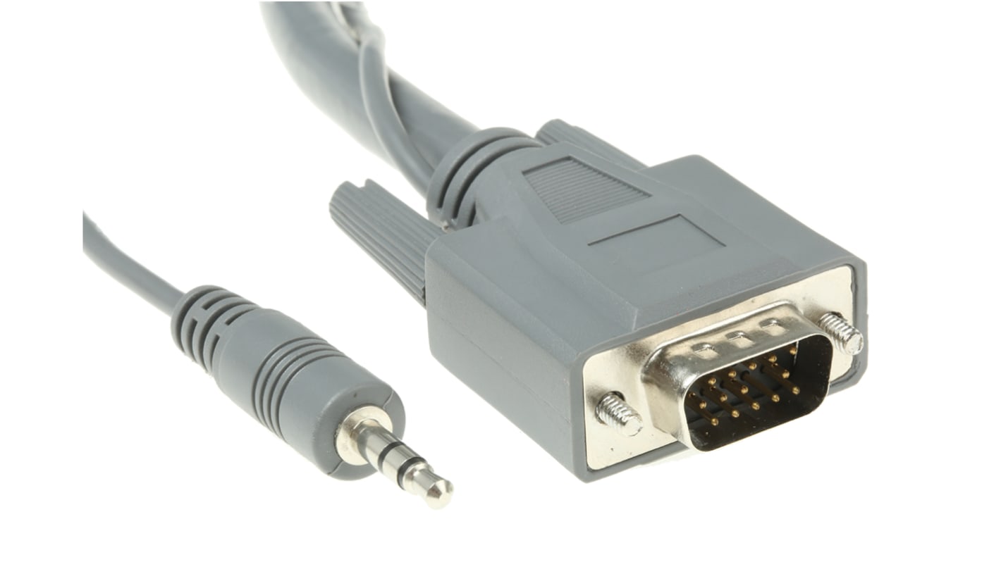 Roline VGA-Kabel A 3,5 mm Stereo-Jack, VGA / Stecker B 3,5 mm Stereo-Jack, VGA / Stecker, 3m Grau