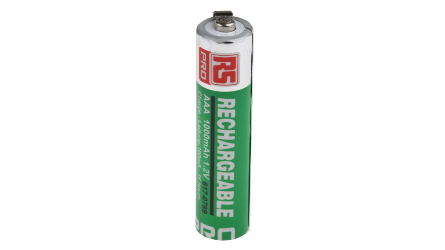 RS PRO AAA genopladeligt batteri NiMH 1.2V, 1Ah Tags Terminal