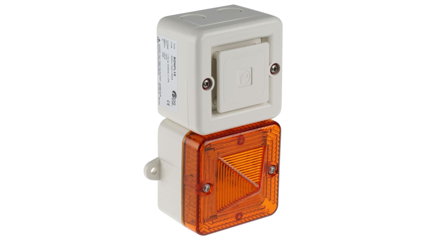 e2s SONFL1X Series Amber Sounder Beacon, 115 V ac, IP66, Surface Mount, 100dB at 1 Metre