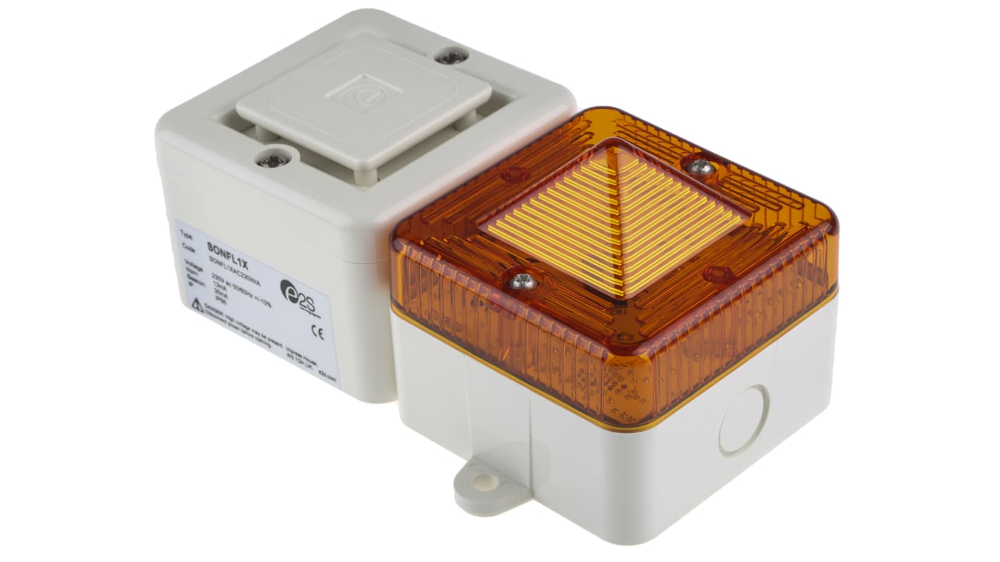 e2s SONFL1X Series Amber Sounder Beacon, 230 V ac, IP66, Wall Mount, 100dB at 1 Metre