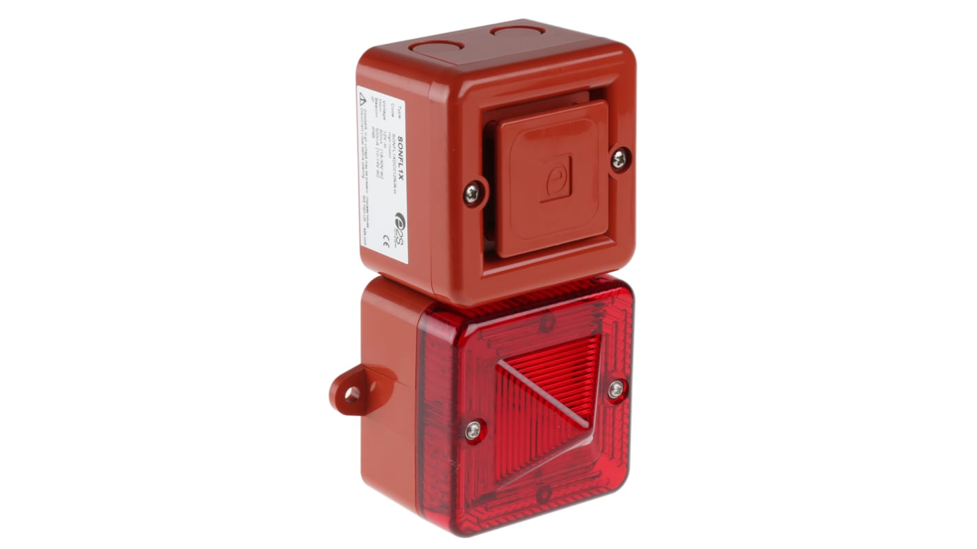 e2s SONFL1X-HO Series Red Sounder Beacon, 12 V dc, IP66, IP67, Surface Mount, 100dB at 1 Metre