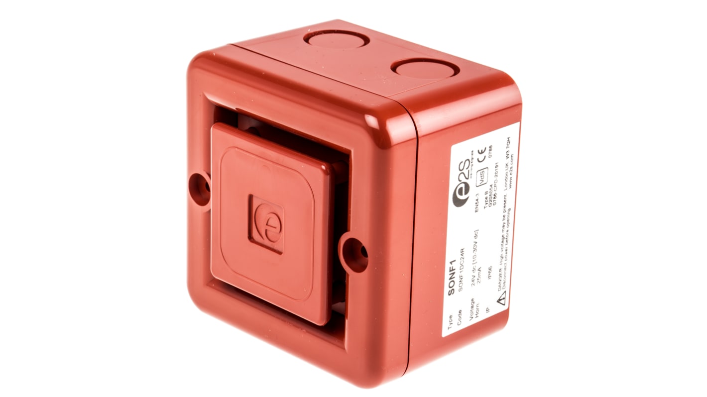 e2s SONF1 Elektronischer Signalgeber IP66 10 → 30 V dc 10-Ton 100dB Rot