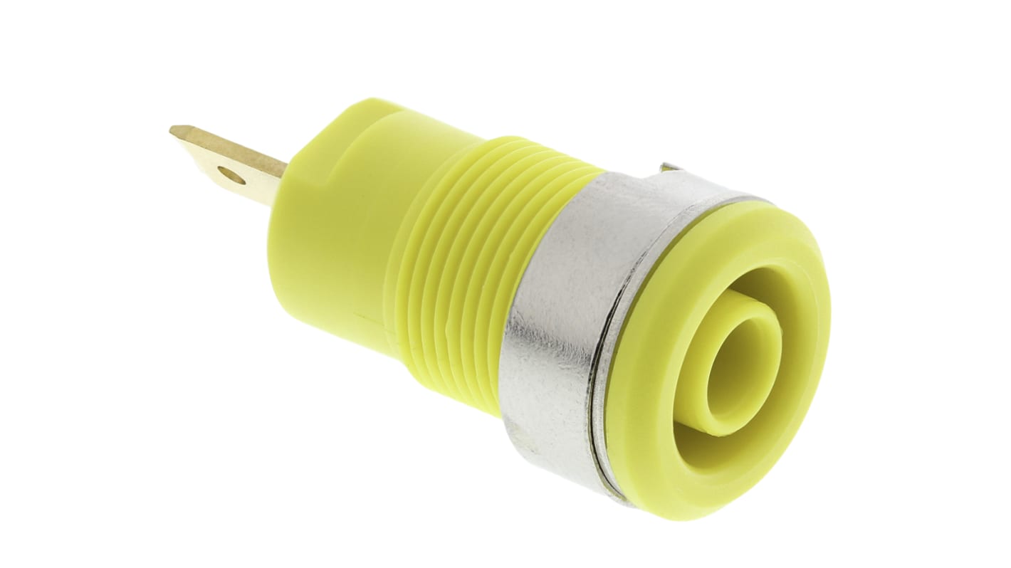 Staubli Yellow Female Banana Socket, 4 mm Connector, Tab Termination, 24A, 1000V, Gold Plating