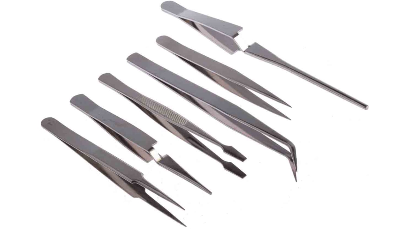 RS PRO Nickel Plated Steel, Tweezer Set