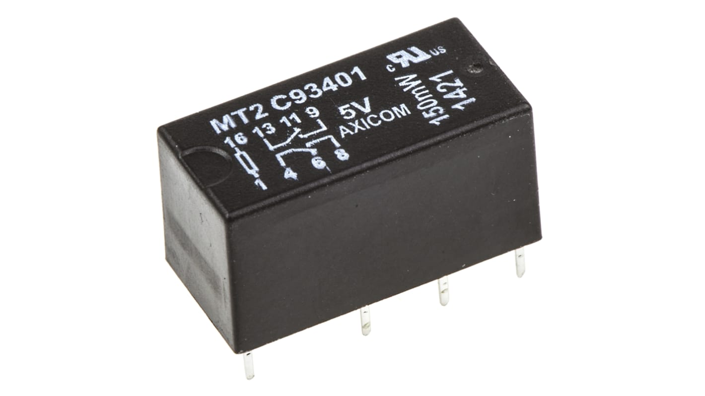 Relé de señal sin enclavamiento TE Connectivity MT2, DPDT, 5V dc, 2 A dc, montaje en PCB