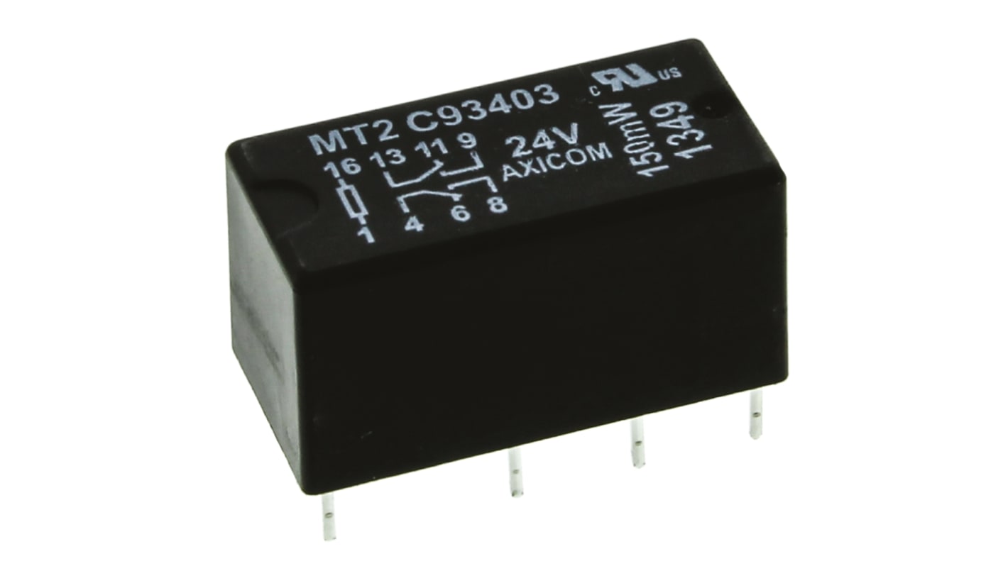 TE Connectivity PCB Mount Signal Relay, 24V dc Coil, 2A Switching Current, DPDT