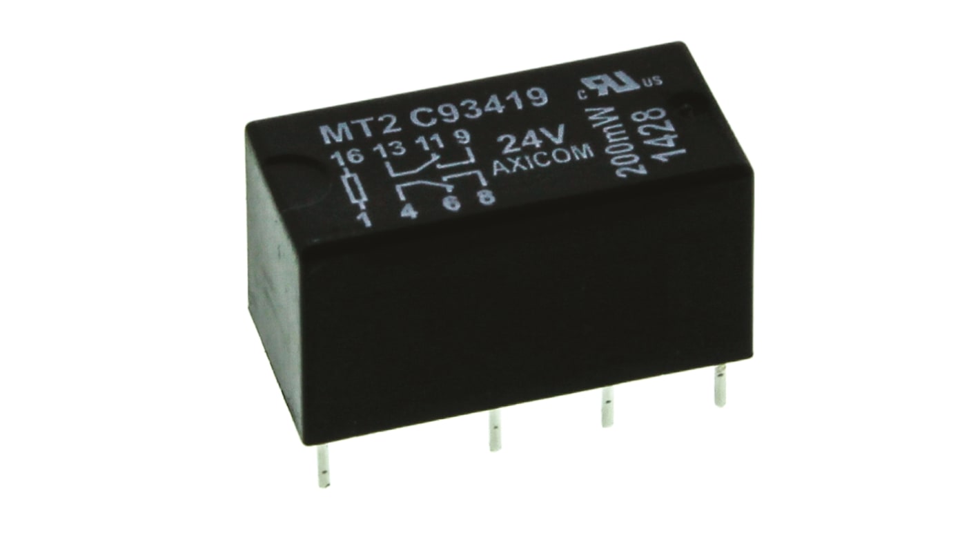 TE Connectivity PCB Mount Signal Relay, 24V dc Coil, 2A Switching Current, DPDT