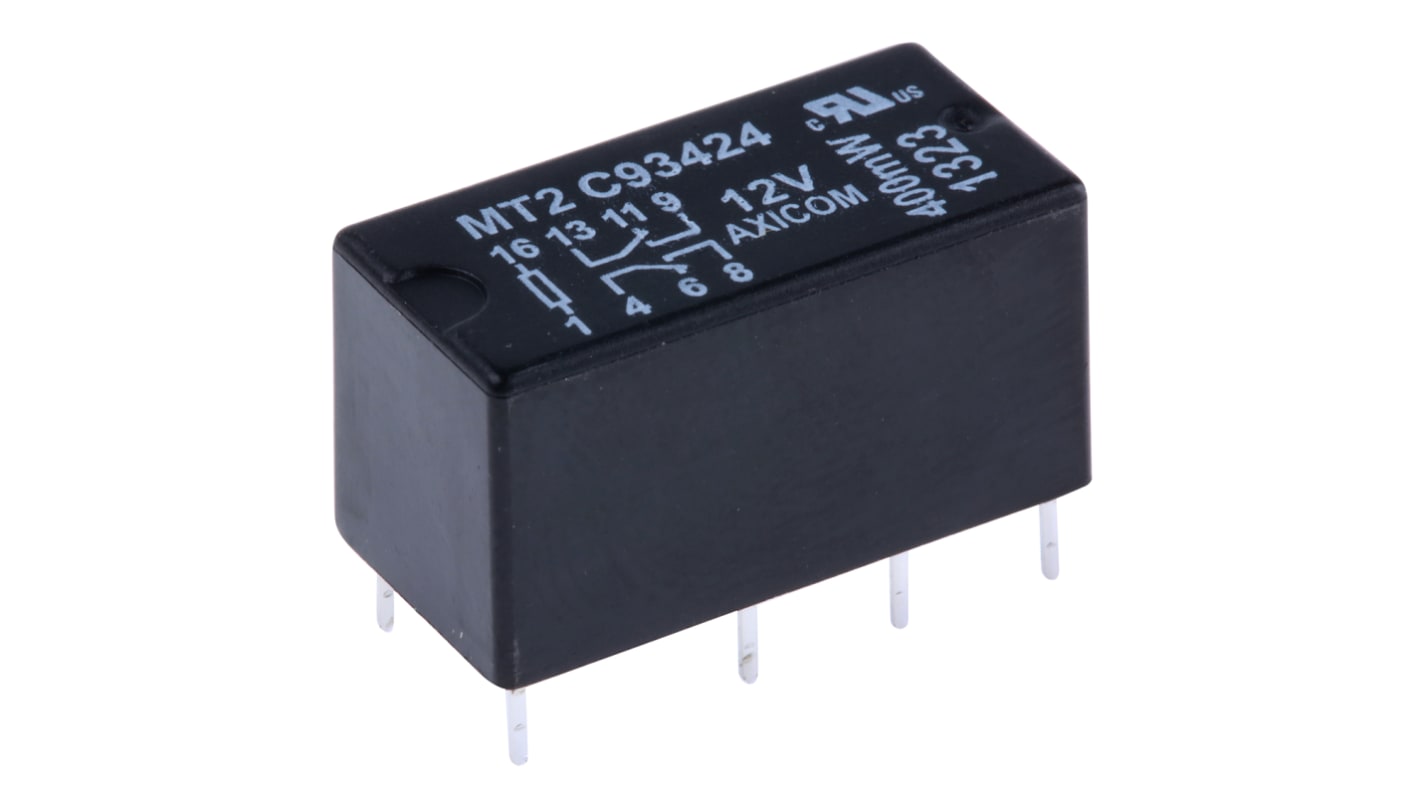 MT2C93424 TE Connectivity PCB Mount Signal Relay, 12V dc Coil, 2A