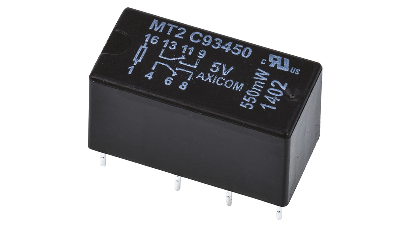 TE Connectivity PCB Mount Non-Latching Relay, 5V dc Coil, 2A Switching Current, DPDT