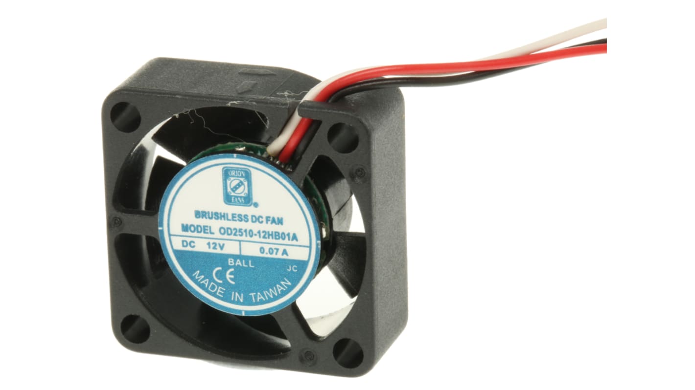 RS PRO Axial Fan, 12 V dc, DC Operation, 4.6m³/h, 840mW, 90mA Max, 25 x 25 x 10mm