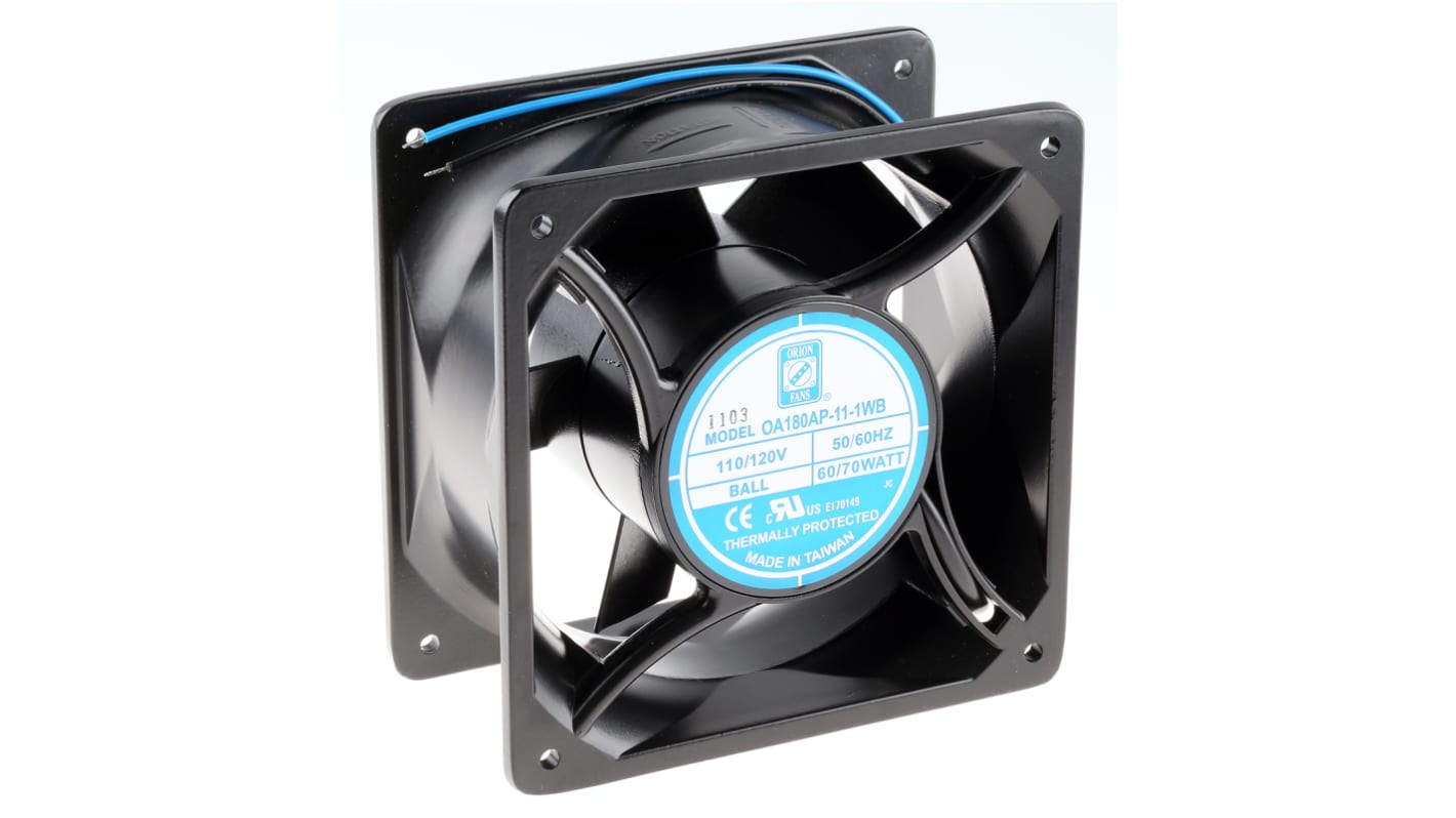 RS PRO Axial Fan, 115 V ac, AC Operation, 713.6m³/h, 70W, 560mA Max, 176 x 176 x 89mm