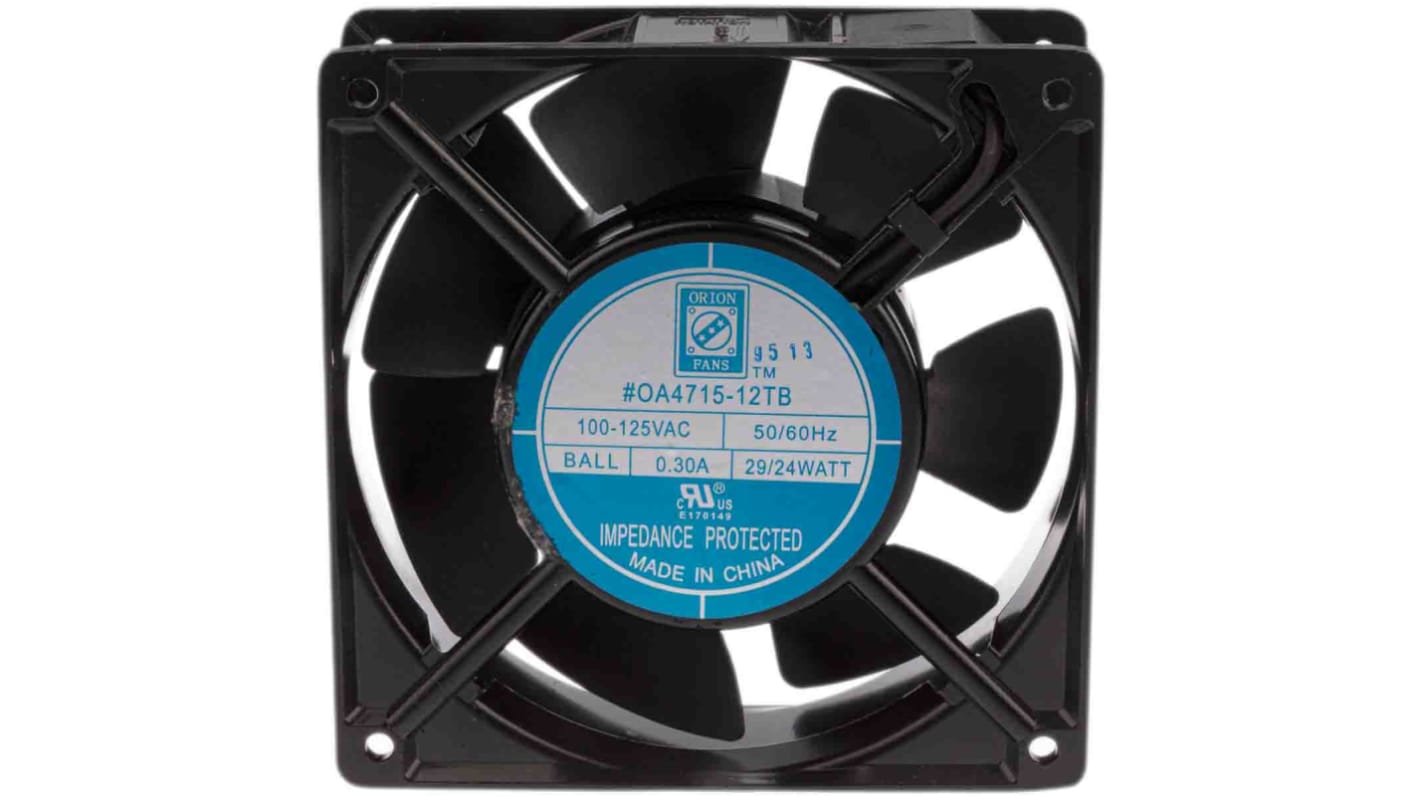 RS PRO Axial Fan, 115 V ac, AC Operation, 186.9m³/h, 24W, 300mA Max, 120 x 120 x 38mm