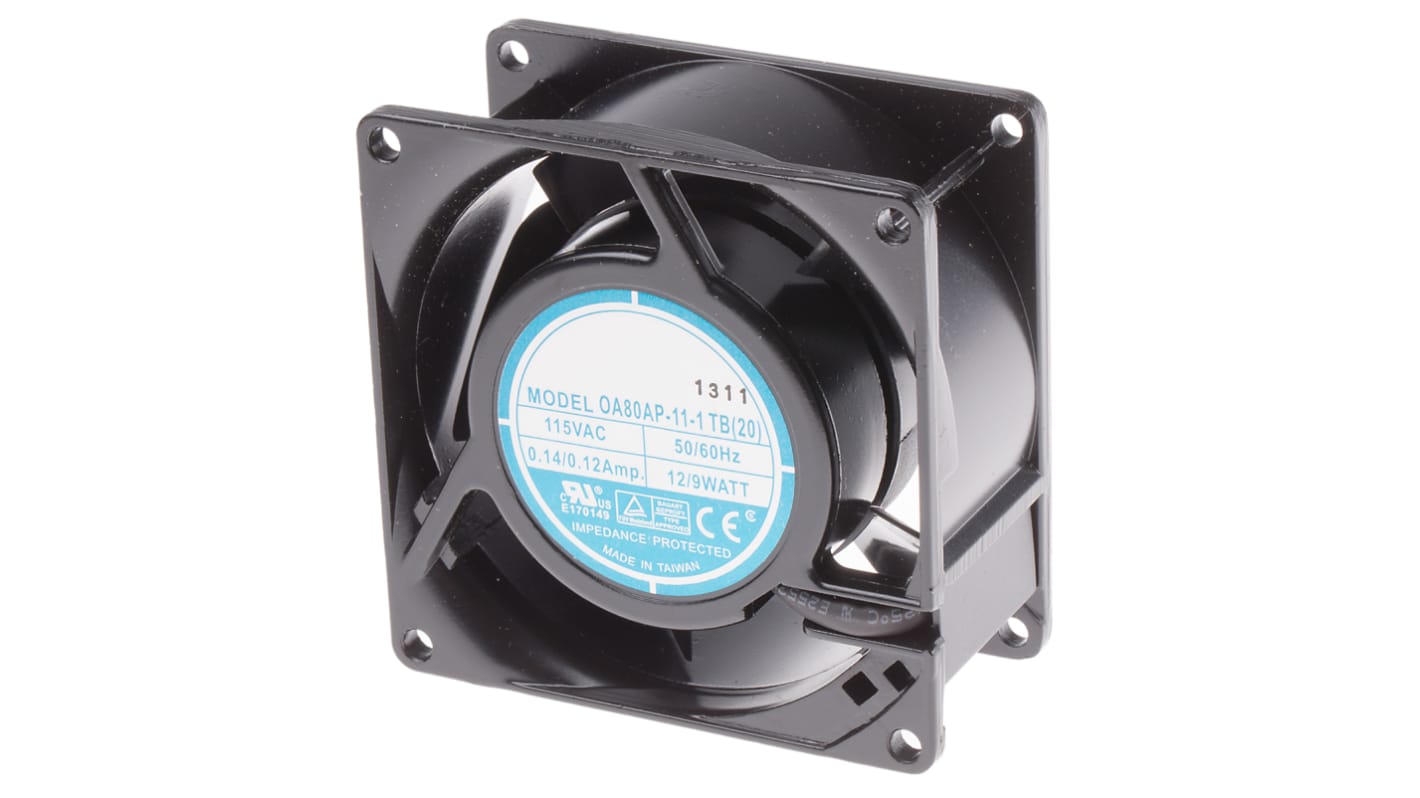 RS PRO Axial Fan, 115 V ac, AC Operation, 51m³/h, 9W, 120mA Max, 80 x 80 x 38mm