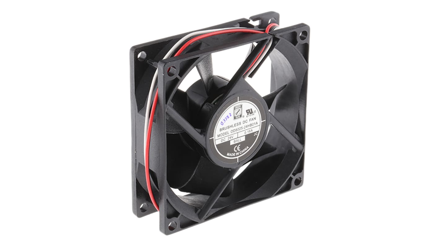 Ventilateur axial RS PRO 24 V dc, 68m³/h, 80 x 80 x 25mm, 2.41W