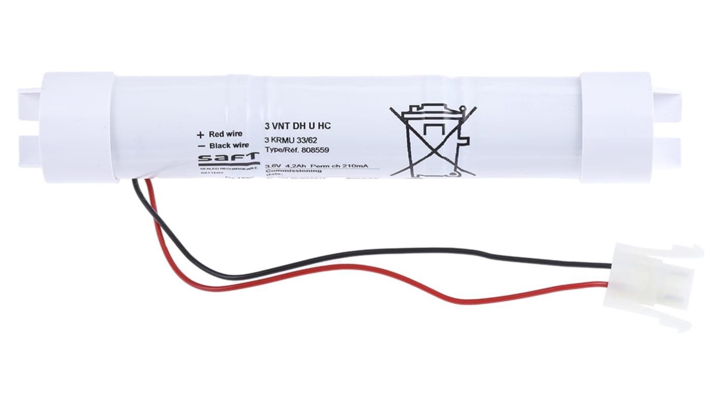 Batería recargable NiCd, 3.6V, 4Ah, 3 celdas D, terminal tipo Conector AMP