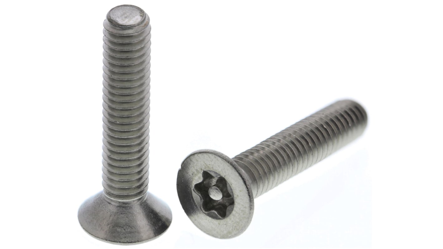 RS PRO Plain Flat Stainless Steel Tamper Proof Security Screw, M4 x 20mm