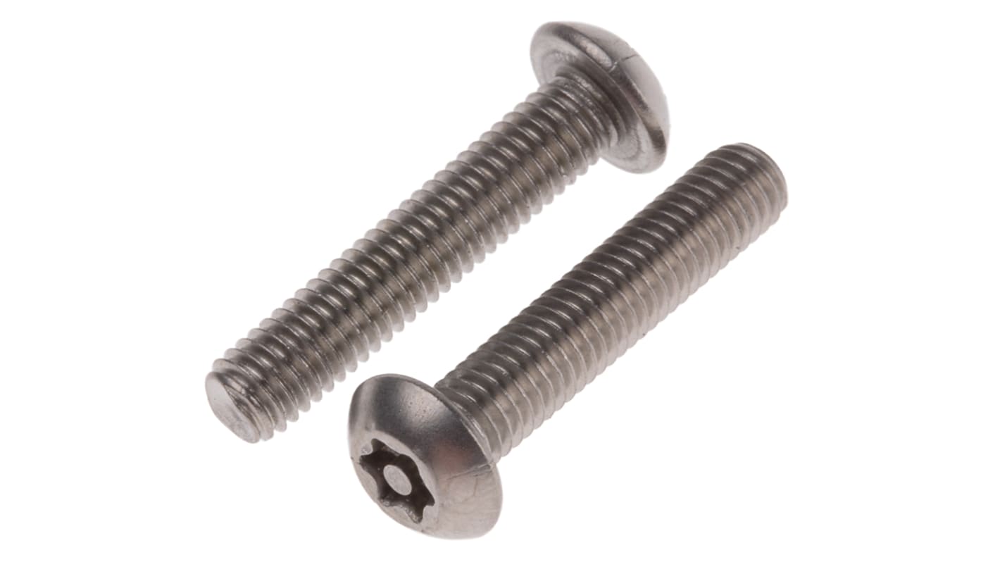 RS PRO Plain Button Stainless Steel Tamper Proof Security Screw, M5 x