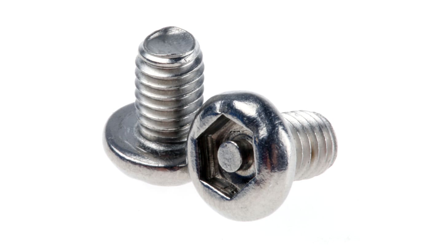 Vite di sicurezza in Acciaio inox Liscio RS PRO, filettatura M4 x 6mm, guida Pin Hex Recess