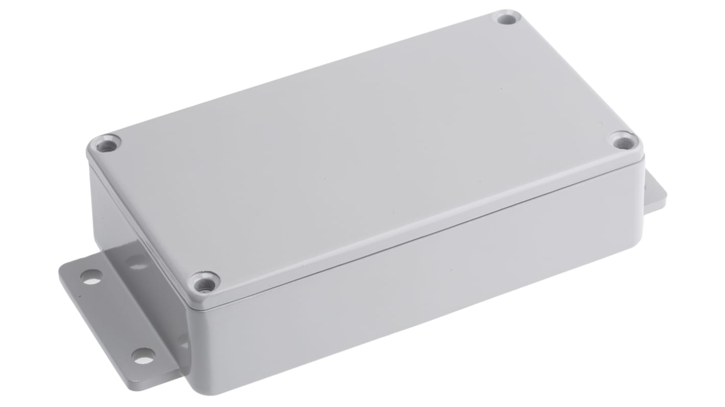 RS PRO Grey Die Cast Aluminium Enclosure, IP66, Flanged, Grey Lid, 139.7 x 63.8 x 30mm