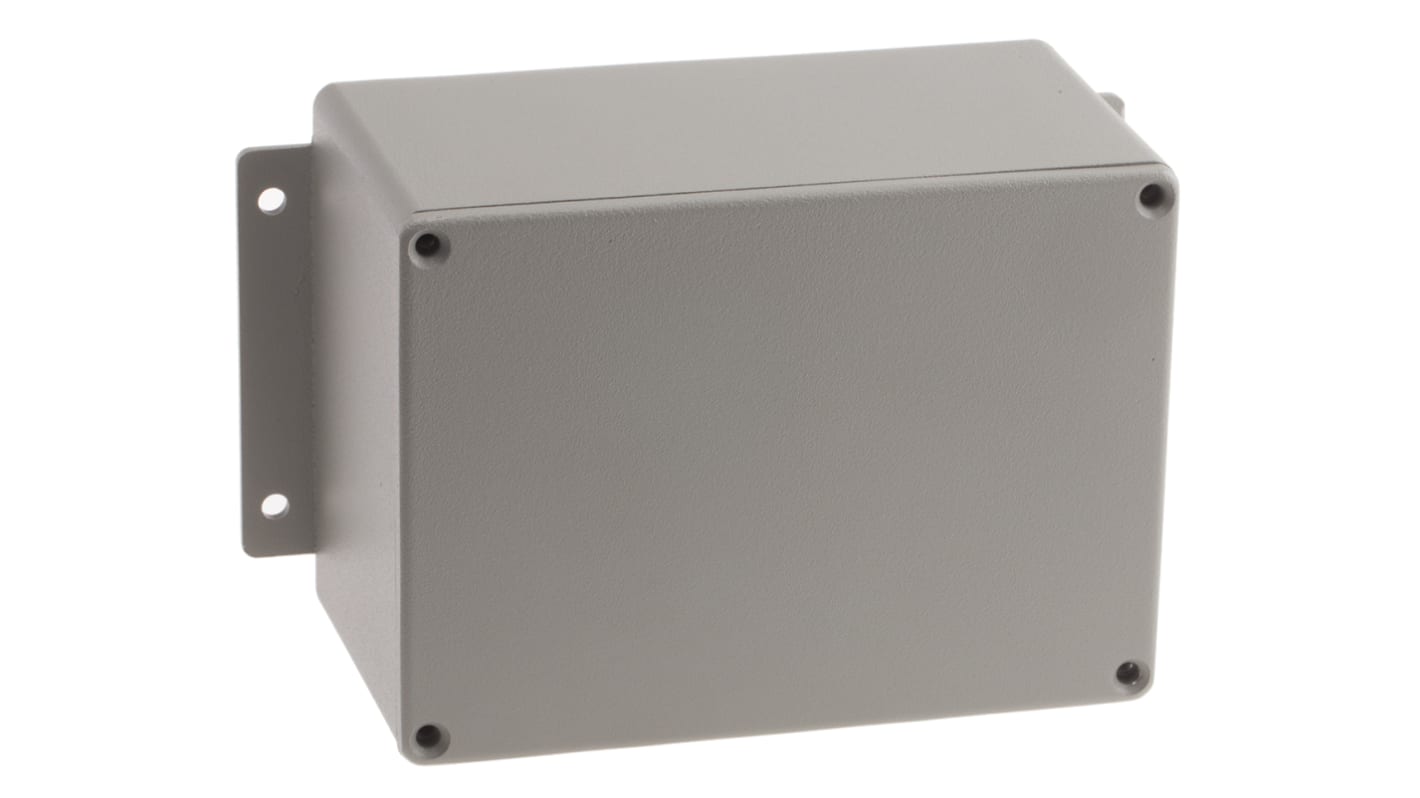 RS PRO Grey Die Cast Aluminium Enclosure, IP66, Flanged, Grey Lid, 168.7 x 101.6 x 76.5mm