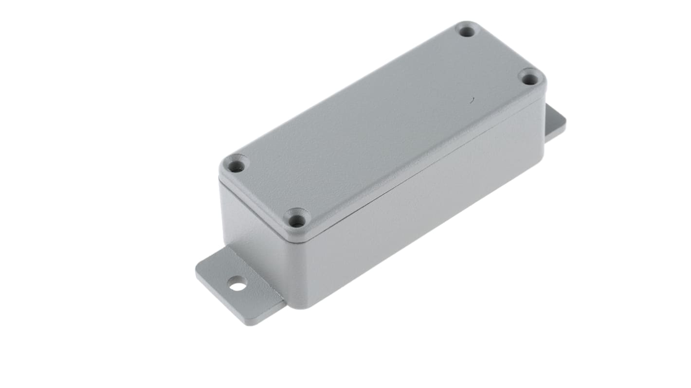 RS PRO Grey Die Cast Aluminium Enclosure, IP66, Flanged, Grey Lid, 113.9 x 35.1 x 30mm