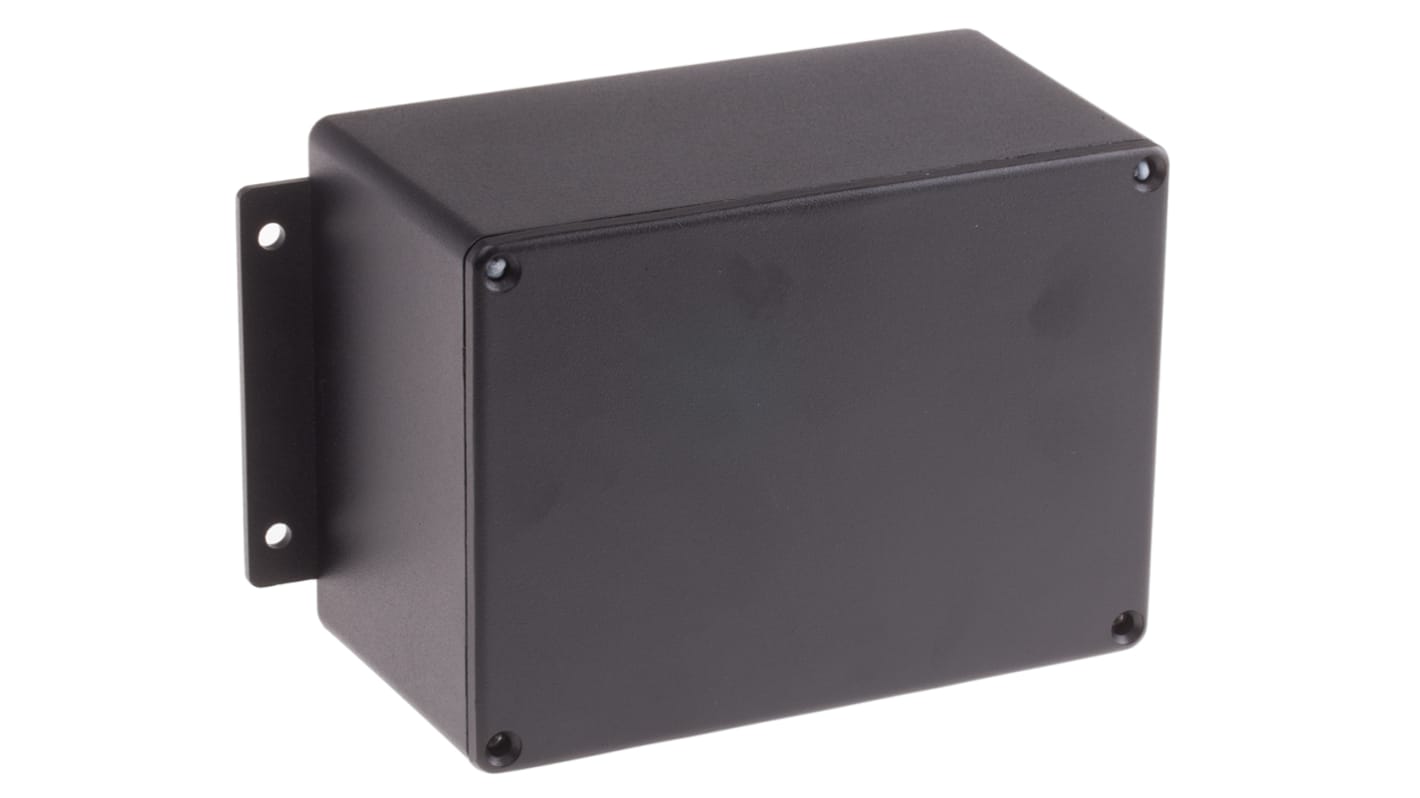 RS PRO Black Die Cast Aluminium Enclosure, IP66, Flanged, Black Lid, 168.7 x 101.6 x 76.5mm