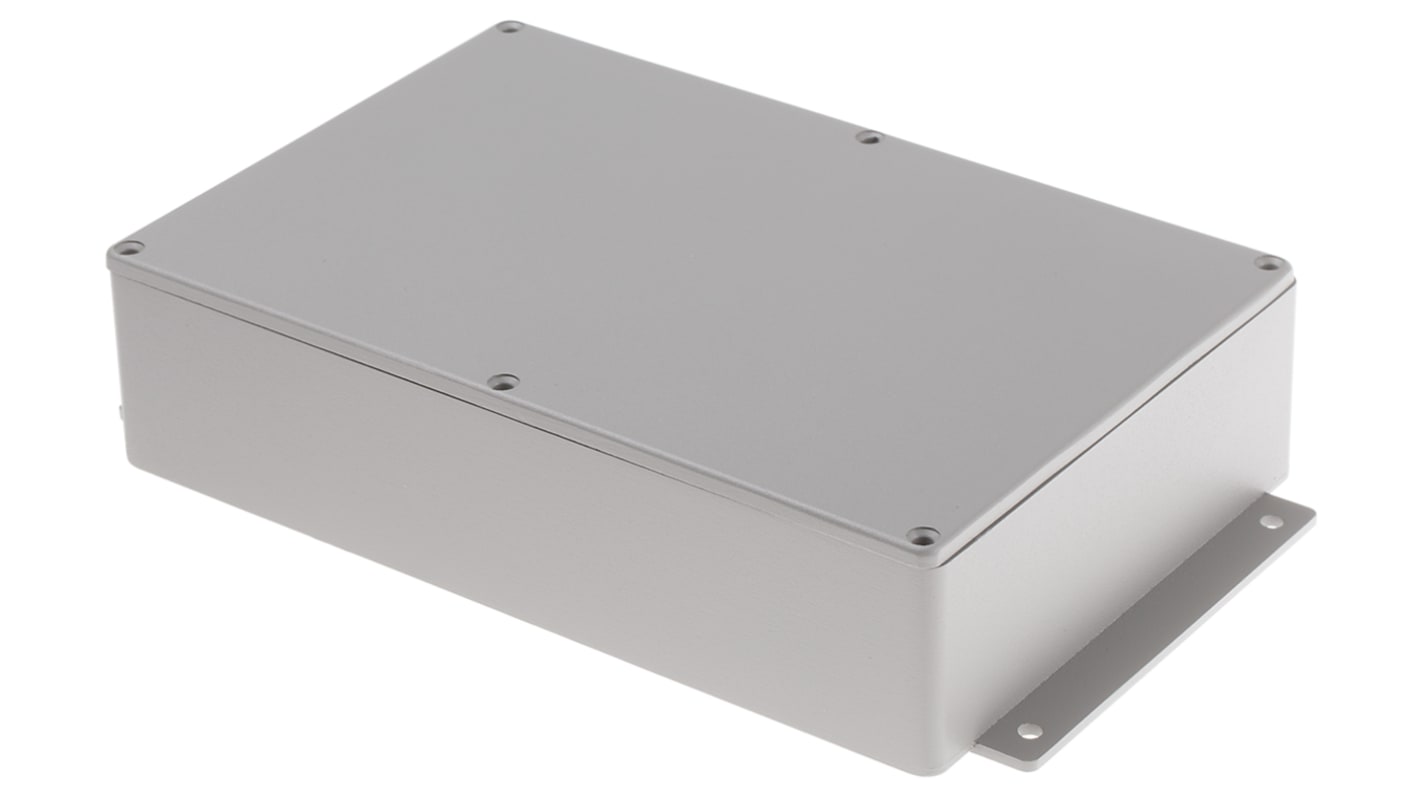 RS PRO Grey Die Cast Aluminium Enclosure, IP66, Flanged, Grey Lid, 252 x 146.1 x 55.5mm