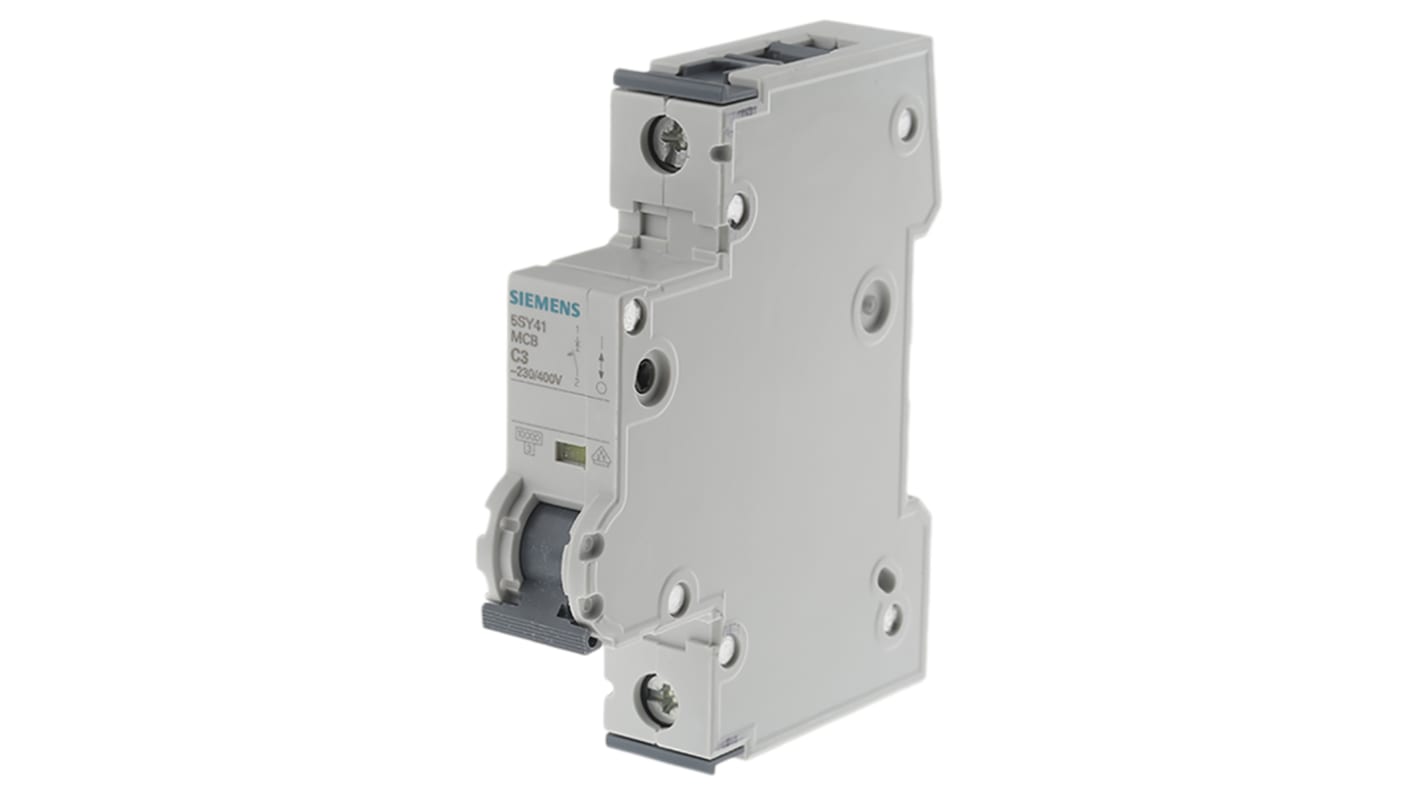 Siemens Sentron 5SY4 MCB, 1P, 3A Curve C, 230V AC, 10 kA Breaking Capacity