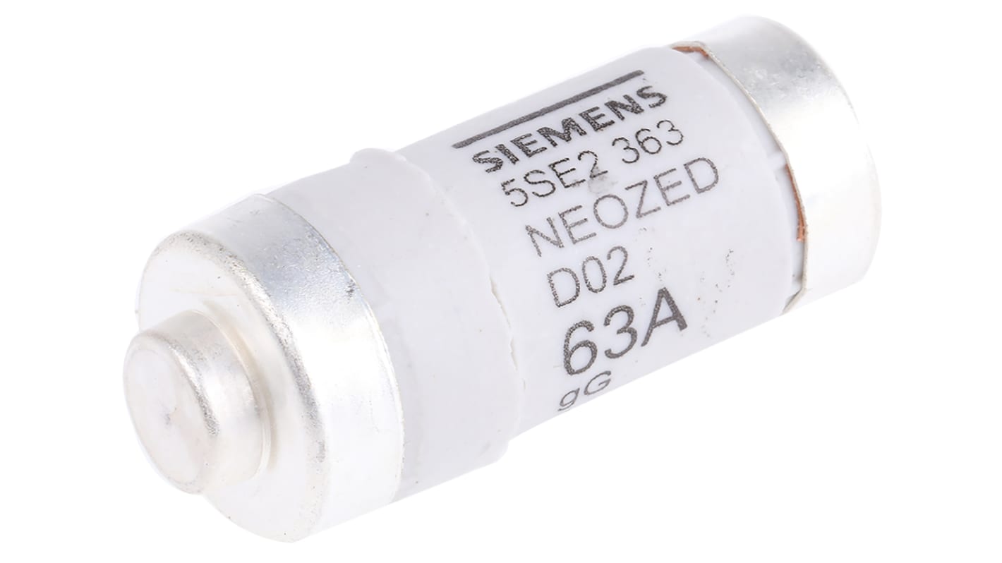 Siemens NEOZED-Sicherung, Typ D02, Anwendungsbereich gG, 63A, 400V ac, 50 kA @ 400 V ac, 8 kA @ 250 V dc