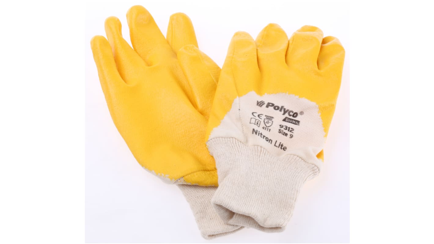 BM Polyco Nitron Beige Cotton General Purpose Work Gloves, Size 9, Large, Nitrile Coating