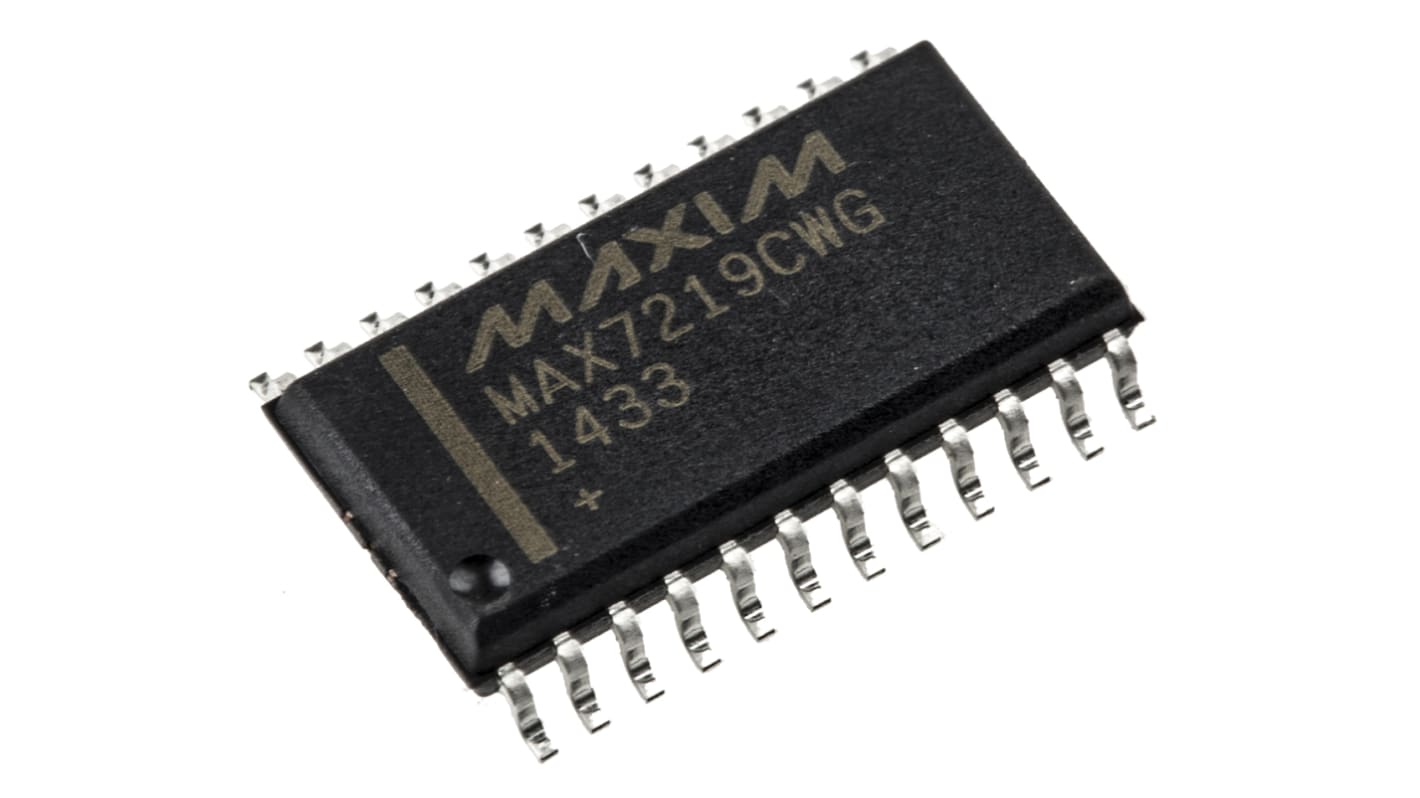 Maxim MAX7219CWG+, LED Driver, 8-Digits 64-Segments, 5 V, 24-Pin SOIC W