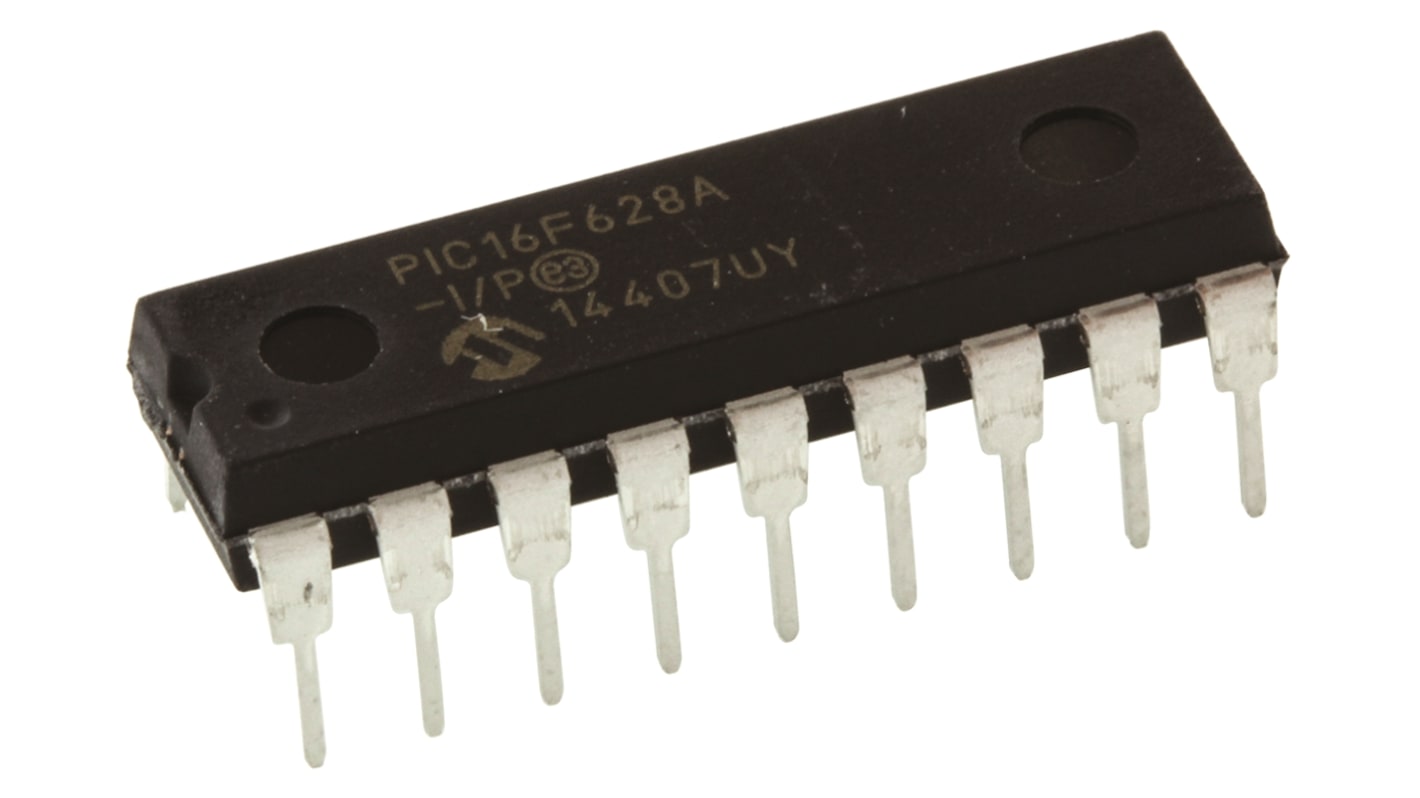 Microchip PIC16F628A-I/P, 8bit PIC Microcontroller, PIC16F, 20MHz, 2048 x 14 words, 128 B Flash, 18-Pin PDIP