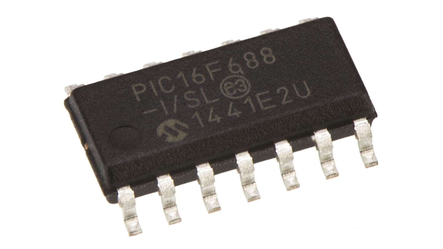 Microchip PIC16F688-I/SL, 8bit PIC Microcontroller, PIC16F, 20MHz, 4096 x 14 words, 256 B Flash, 14-Pin SOIC