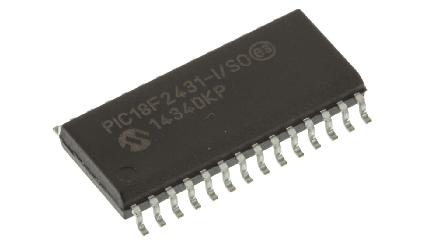 Microcontrôleur, 8bit, 768 B RAM, 16,384 ko, 256 o, 40MHz, SOIC 28, série PIC18F