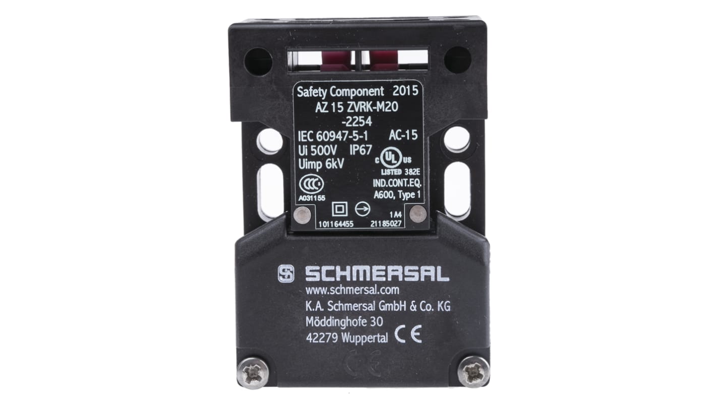 Interruptor de Bloqueo de Seguridad Schmersal AZ15ZVRK-M20-2254, M20, 3, 1 NC, 4 A, 230V, 24V, 1 NC, Fibra de vidrio,