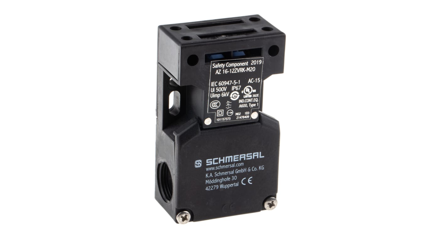 Interruptor de Bloqueo de Seguridad Schmersal AZ16-12ZVRK-M20, M20, 3, 2NC/1NO, 4 A, 230V, 24V, 1NO, 2NC, Glass Fibre