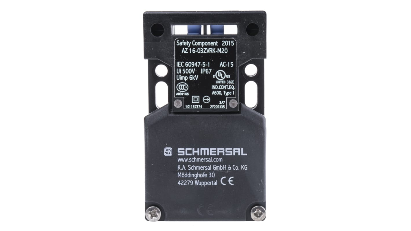 Interruptor de Bloqueo de Seguridad Schmersal AZ16-03ZVRK-M20, M20, 3, 3 NC, 4 A, 230V, 24V, 3 NC, Fibra de vidrio,