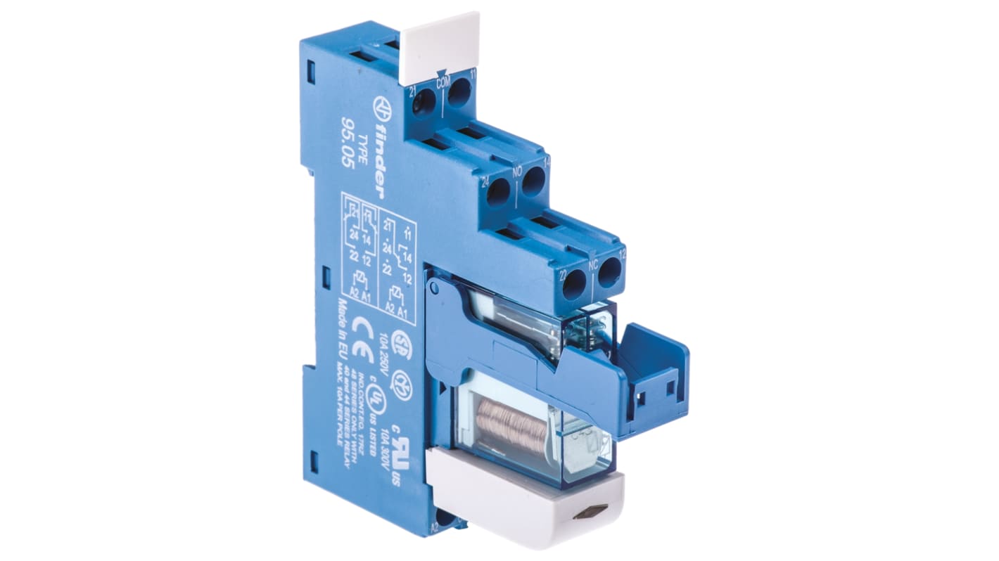 Finder 48 Series Interface Relay, DIN Rail Mount, 12V dc Coil, DPDT, 2-Pole