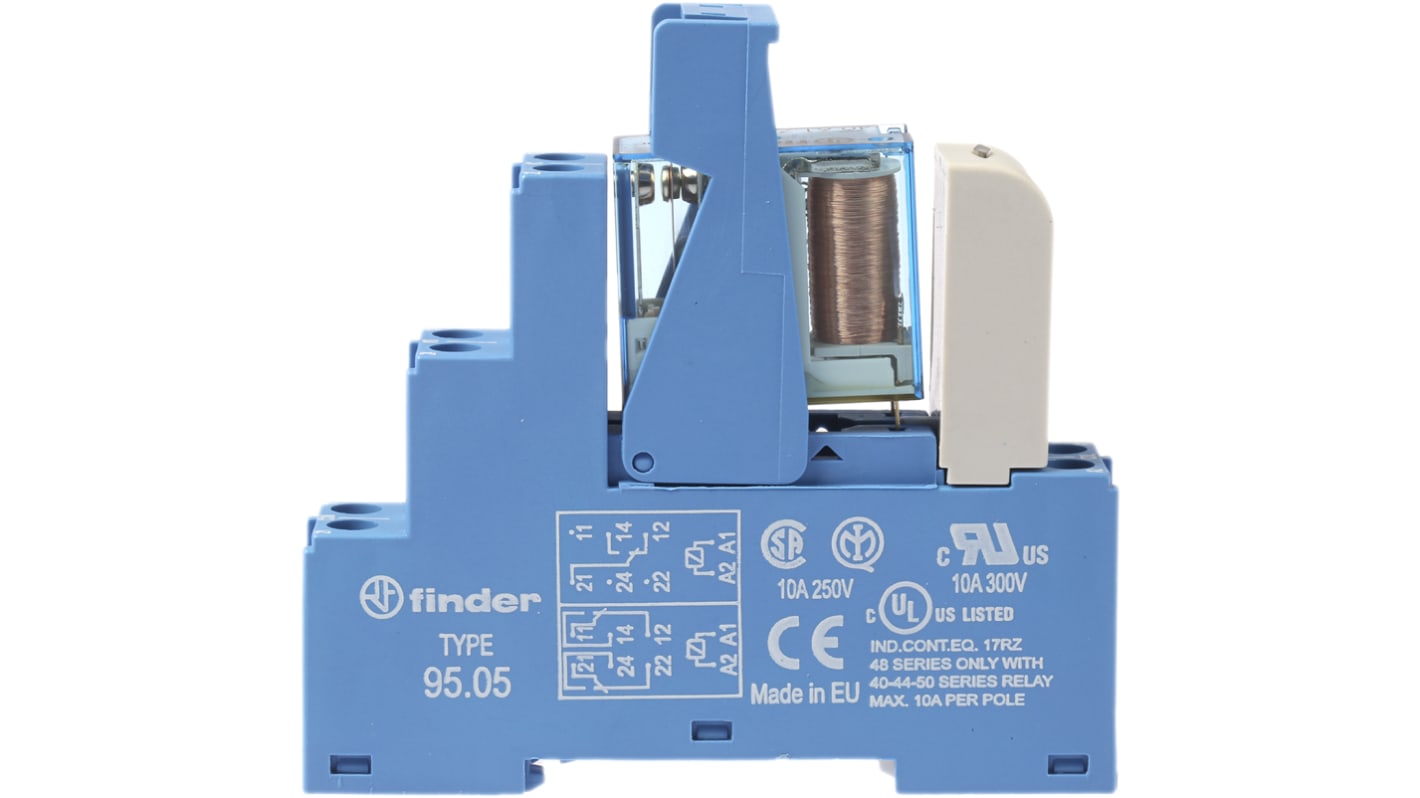 Finder 48 Series Interface Relay, DIN Rail Mount, 24V dc Coil, SPDT, 1-Pole