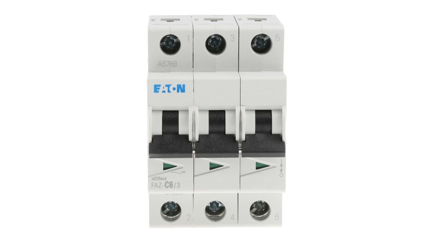 Eaton xEffect MCB, 3P, 6A Curve C, 400V AC, 10 kA Breaking Capacity