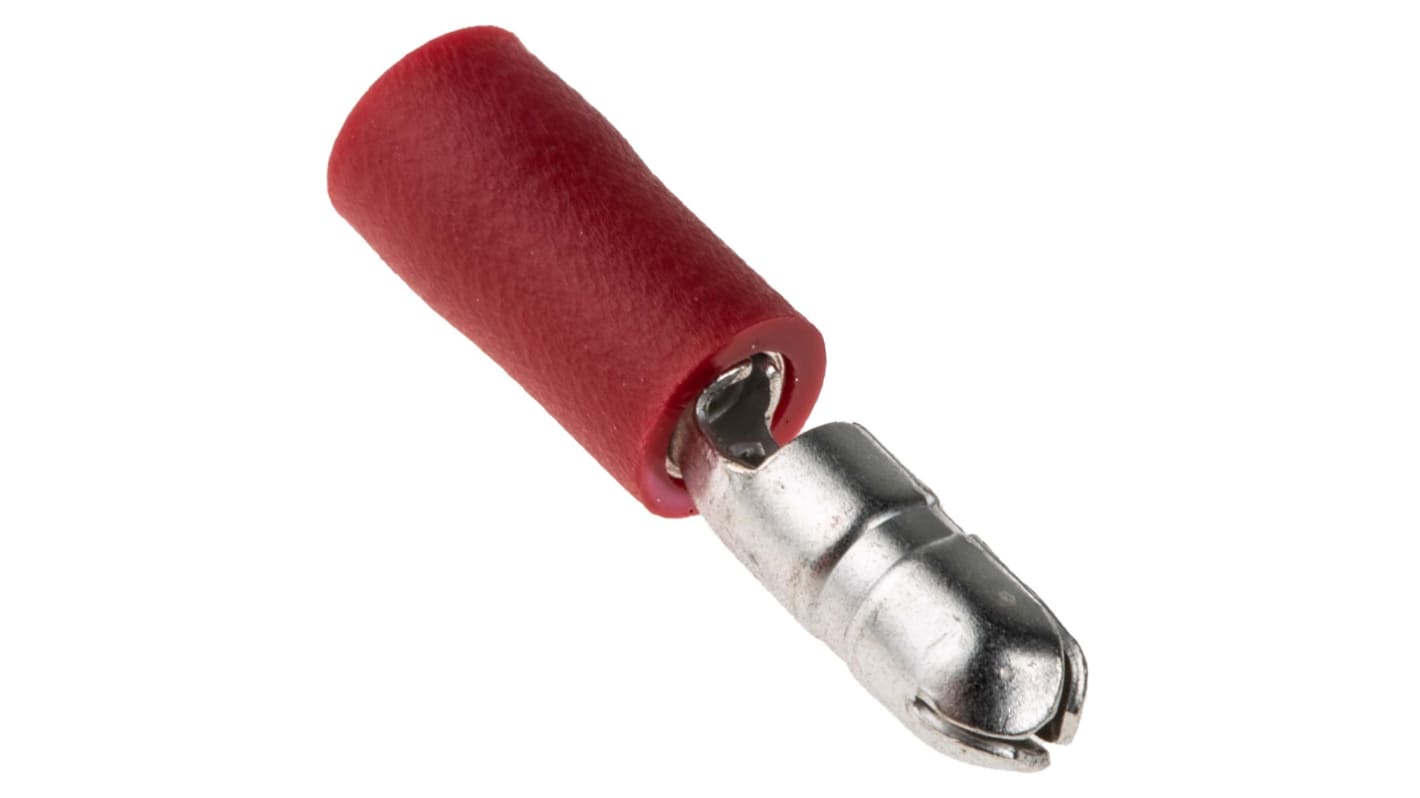 RS PRO Insulated Male Crimp Bullet Connector, 0.5mm² to 1.5mm², 22AWG to 16AWG, 4mm Bullet diameter, Red