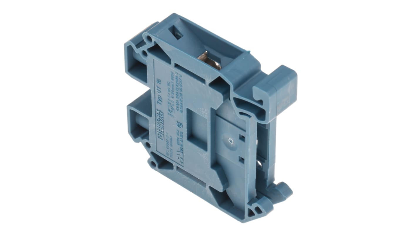 Phoenix Contact UT 16 BU Series Blue Feed Through Terminal Block, 1.5 → 25mm², Single-Level, Screw Termination,