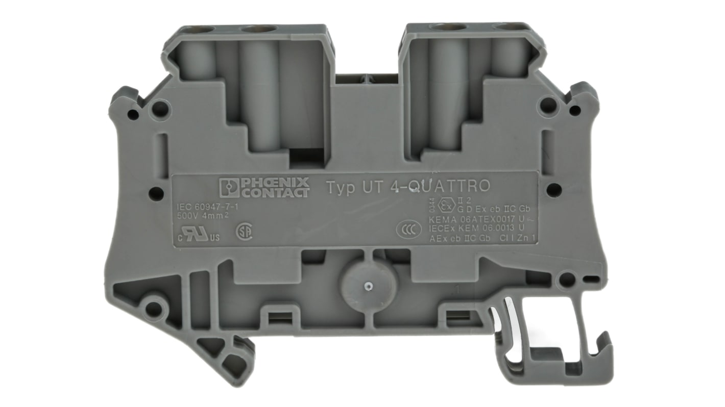 Phoenix Contact UT 4-QUATTRO Series Grey Feed Through Terminal Block, 0.14 → 6mm², Single-Level, Screw