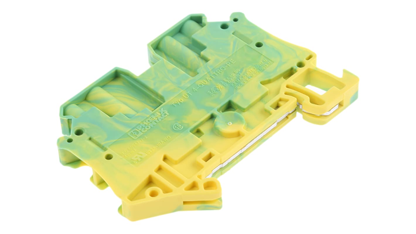 Phoenix Contact 4-Way UT 4-QUATTRO-PE Earth Terminal Block, 26 → 10 AWG Wire, Screw Down, Polyamide Housing