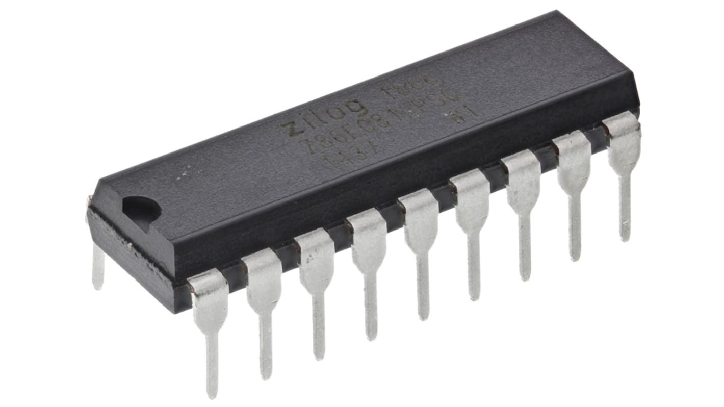 Mikrokontroler Zilog Z8 PDIP 18-pinowy Otwór przezierny Z8 2 kB 8bit CAN: 12MHz RAM:125 B Ethernet: EPROM 4,5 →