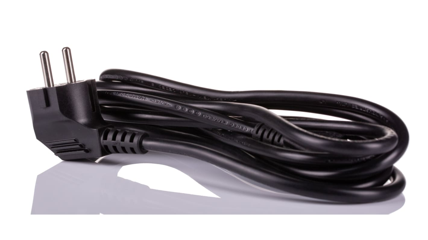 Cable de alimentación RS PRO Negro de 2.5m, con. A IEC C13, hembra, con. B  CEE 7/7, macho, 250 V / 10 A