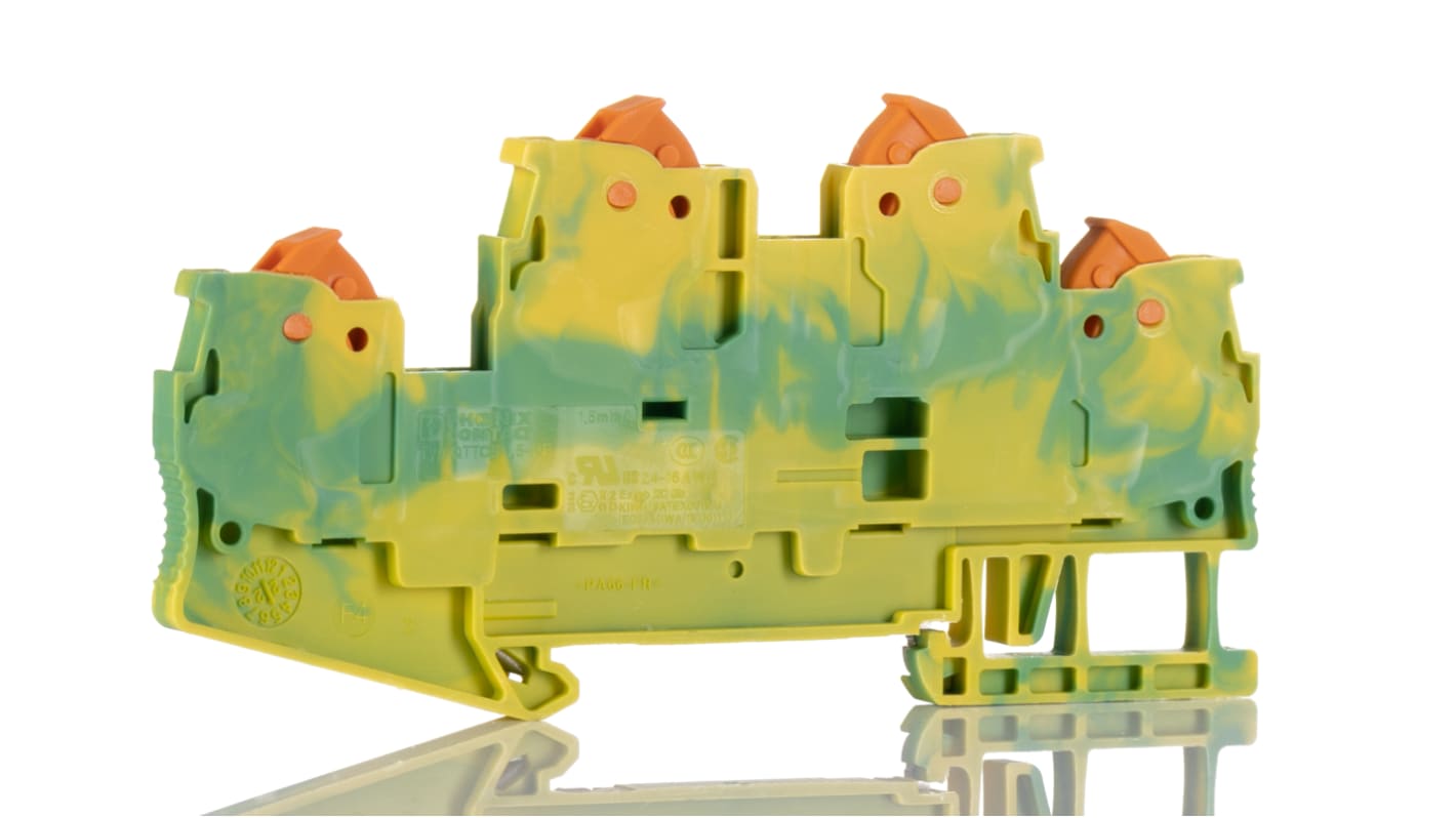 Phoenix Contact QTTCB 1.5-PE Series Green/Yellow Double Level Terminal Block, 0.25 → 1.5mm², Double-Level, Quick