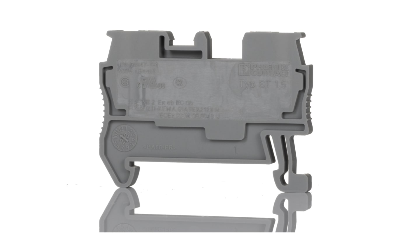 Phoenix Contact ST 1.5 Series Grey Feed Through Terminal Block, 0.08 → 1.5mm², Single-Level, Spring Clamp