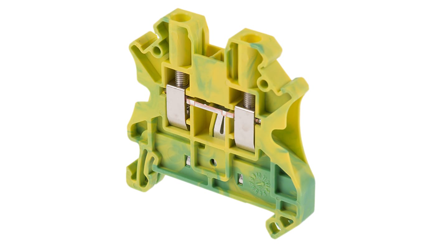 Phoenix Contact UT 4-PE Series Green/Yellow Earth Terminal Block, 0.14 → 6mm², Single-Level, Screw Termination,