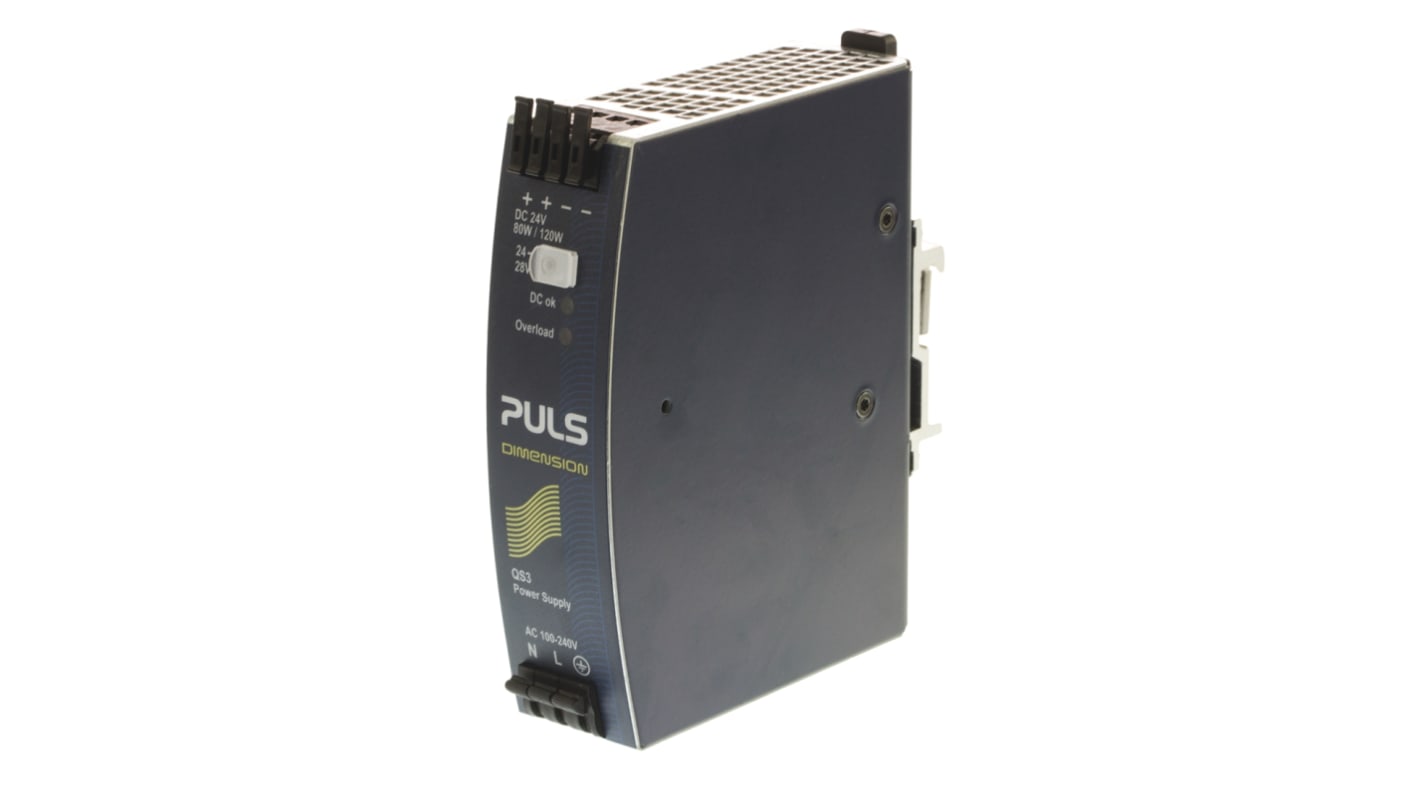 PULS DIMENSION Q -Phasen Getaktet DIN-Schienen Netzteil 82W, 100 → 240V ac, 24V dc / 3.4A